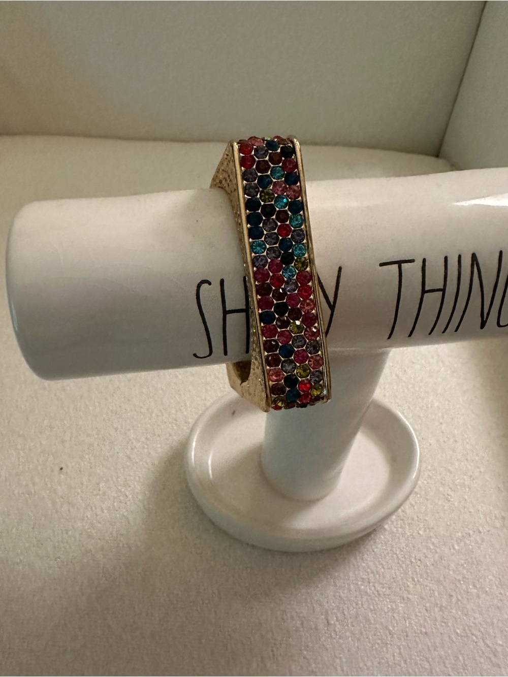 π Gold-Tone Multicolor Crystal Square Bangle Bracelet Rainbow Sparkles β¨ - Picture 2 of 5